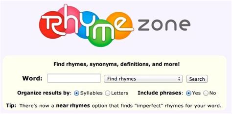 rjycne|RhymeZone rhyming dictionary and thesaurus.